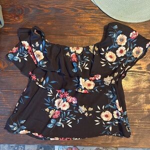 ODDY Pink and Orange Flutter Sleeve Off-Shoulder Blouse